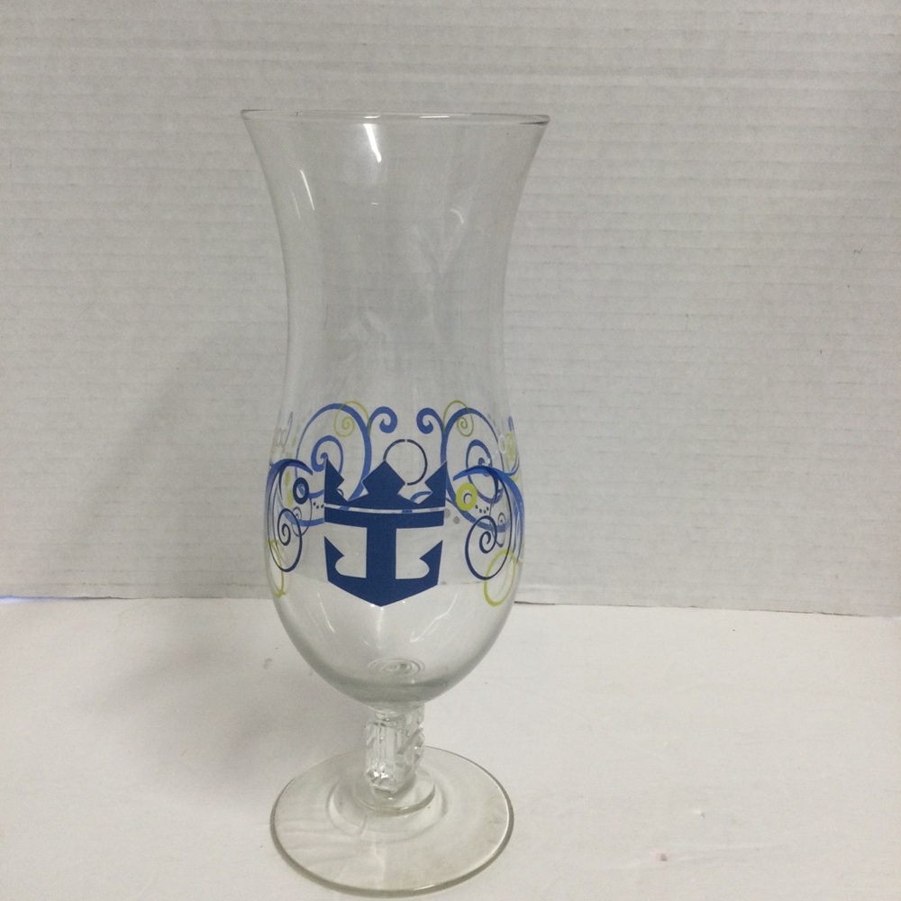 Royal Caribbean Cruise Line Souvenir Glass Hurricane Blue Anchor Design VTG